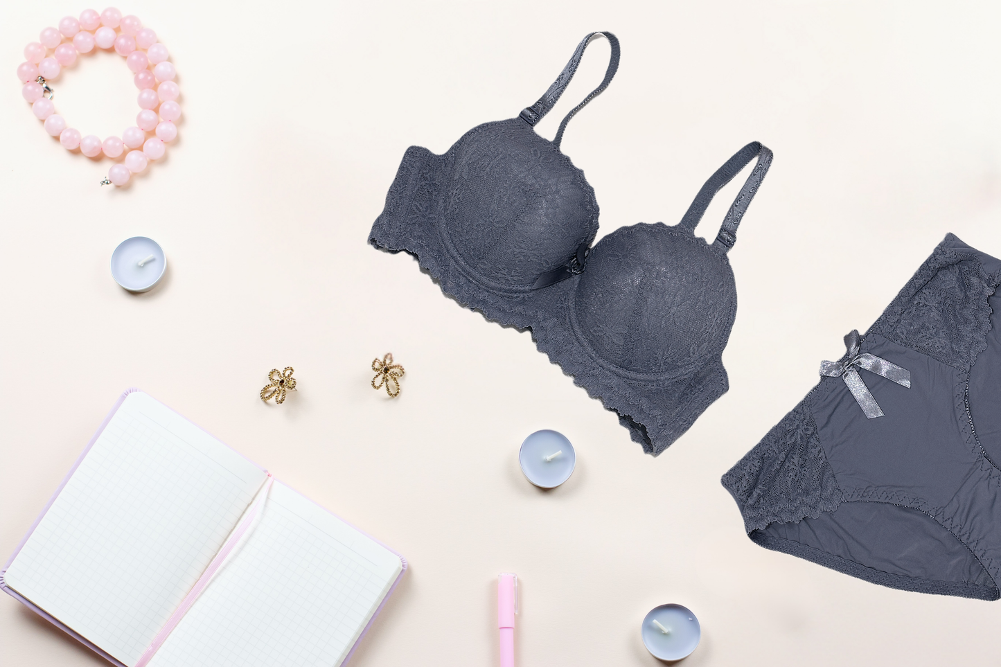 Stylish Comfort Lace Padded Bra Set
