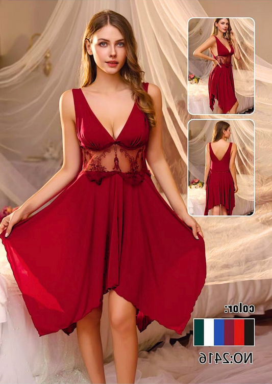 Elegant Lace Mesh Panel Nightdress
